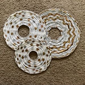 White Gold Silver Paper Lantern Set NWOT